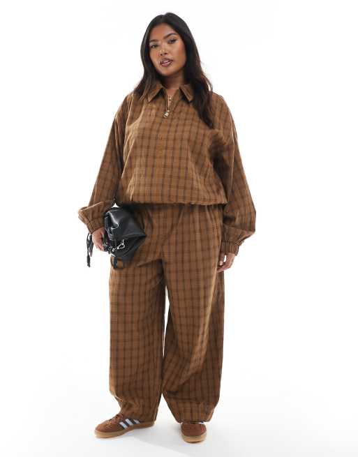 ASOS DESIGN Curve - Geruit jack van co-ord set met bolle zoom in mosterdgeel, 2 van 4