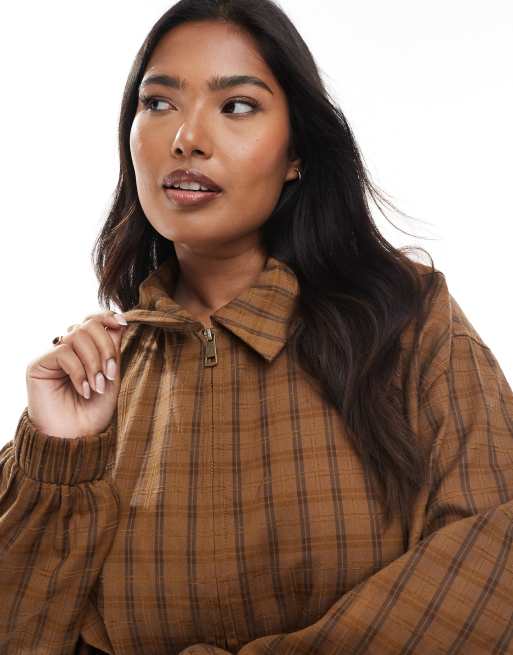 ASOS DESIGN Curve - Geruit jack van co-ord set met bolle zoom in mosterdgeel, 4 van 4