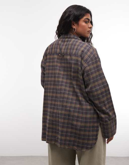 ASOS DESIGN Curve - Geruit overhemd in bruin met wassing, 4 van 4