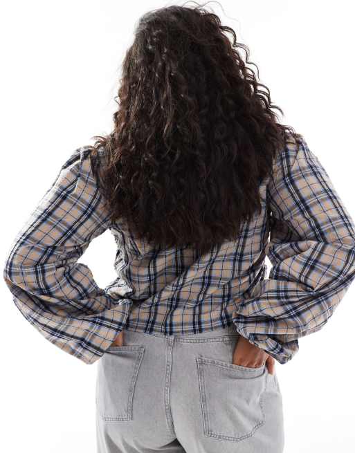 ASOS DESIGN Curve - Geruite top met volumemouwen en gerimpelde zijkanten, 4 van 4