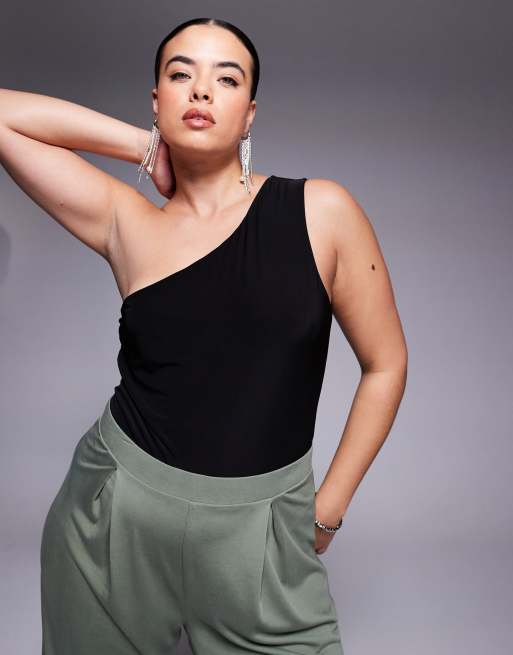 ASOS DESIGN Curve Geschmeidiger zweilagiger Body mit One Shoulder Trager