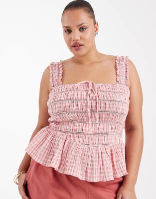 ASOS DESIGN Curve - Gesmoktes Camisole mit Vichy-Karos und breiten Trägern-Bunt