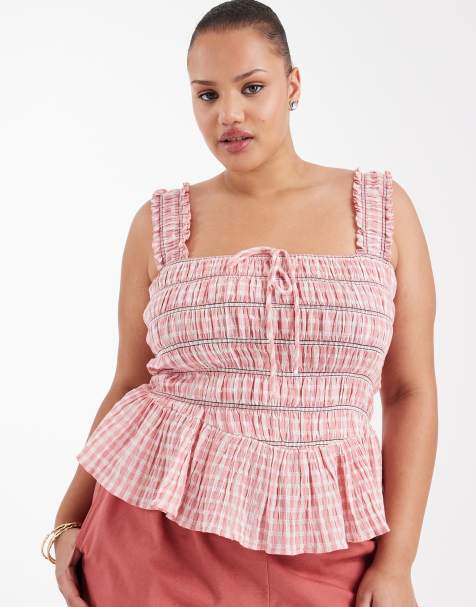ASOS DESIGN Curve – Gesmoktes Camisole mit Vichy-Karos und breiten Trägern - view 1