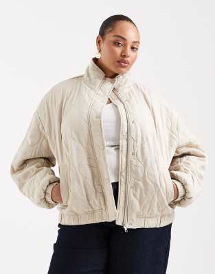 ASOS DESIGN Curve - Gesteppte Bomberjacke in Salbeigrün mit Passe