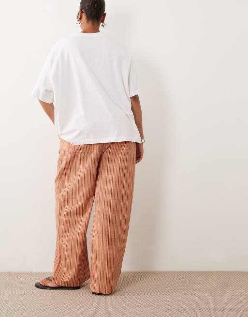 ASOS DESIGN Curve - Gestreepte broek met linnenlook en elastische taille in oranje, 5 van 5