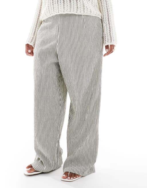 ASOS DESIGN Curve - Gestreepte broek met rechte pijpen, elastische taille en textuur in zwart-wit, 2 van 5