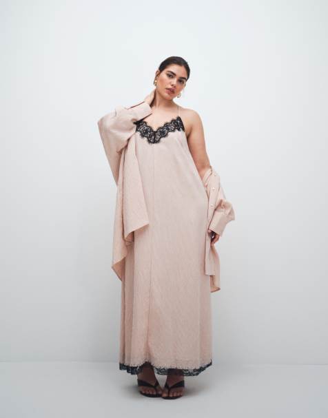 ASOS DESIGN Curve - Gestreepte maxi jurk met bandjes en kanten detail - view 1