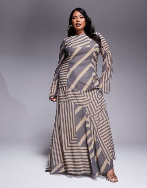 ASOS DESIGN Curve - Gestreepte maxi-jurk met godetzoom - view 1