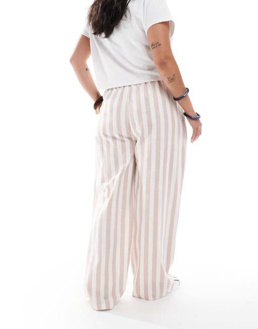 ASOS DESIGN Curve - Gestreepte toelopende broek met linnenlook in nerts, 2 van 5