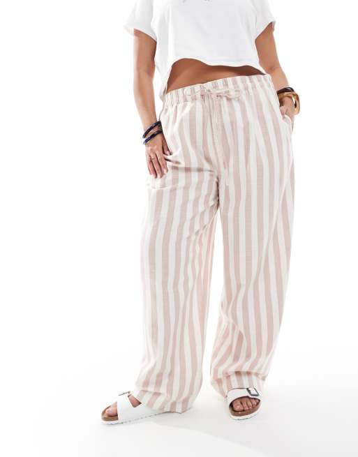 ASOS DESIGN Curve - Gestreepte toelopende broek met linnenlook in nerts, 3 van 5
