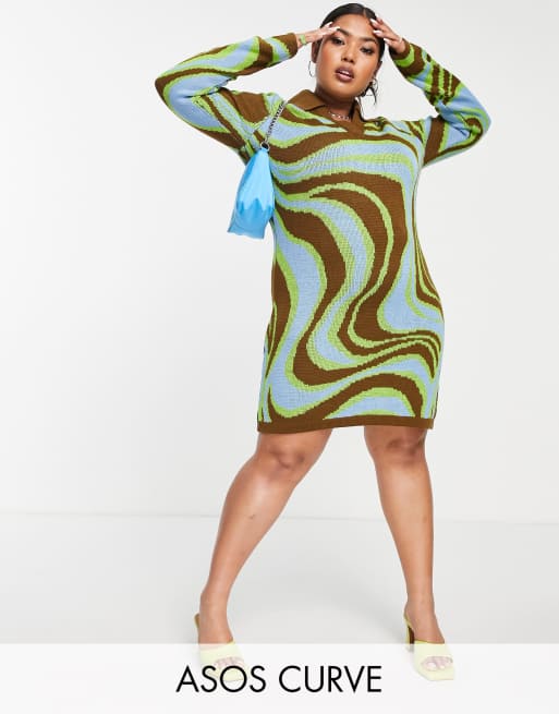 ASOS DESIGN Curve – Gestricktes Jacquard-Minikleid mit Wirbelmuster