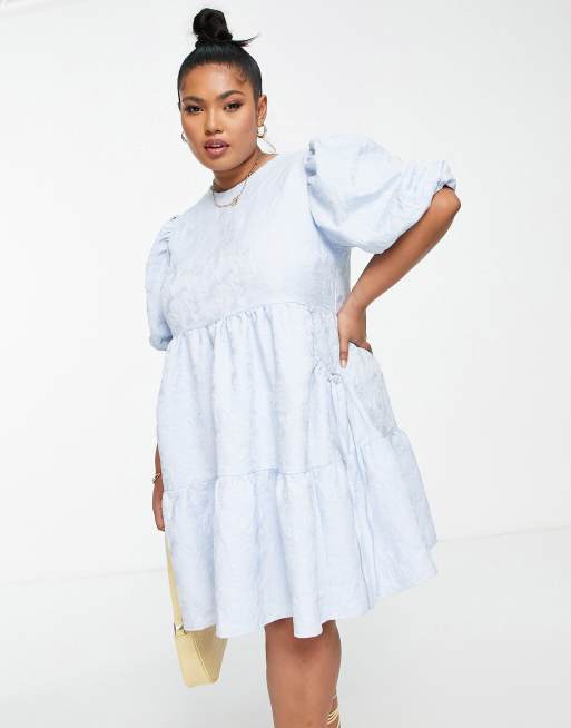 ASOS DESIGN Curve – Gestuftes Jacquard-Minikleid in Pastellblau mit Balgtaschen , 4 von 4