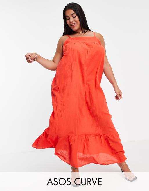 ASOS DESIGN Curve – Gestuftes Maxi-Strandkleid in Rot