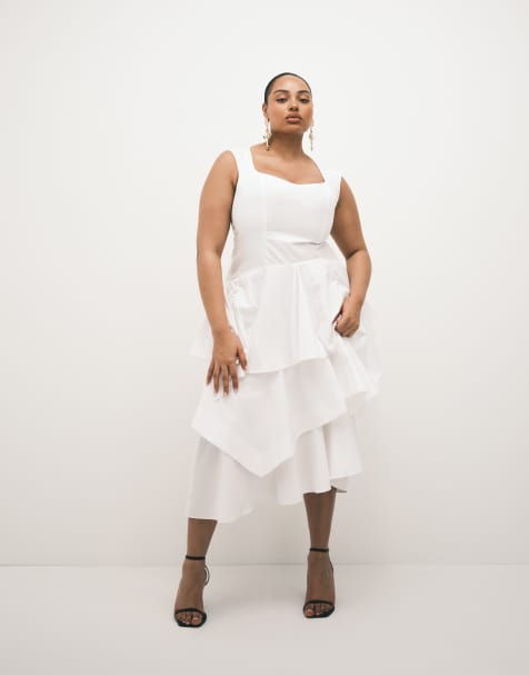 ASOS DESIGN Curve – Gestuftes Maxikleid in Weiß - view 1