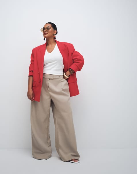 ASOS DESIGN Curve - Getailleerde masculiene broek met lage taille in beige - view 1