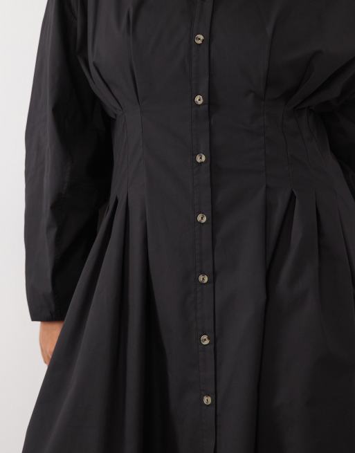 ASOS DESIGN Curve - Getailleerde maxi overhemdjurk in zwart, 3 van 4