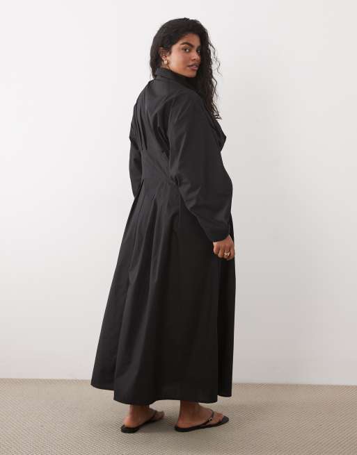 ASOS DESIGN Curve - Getailleerde maxi overhemdjurk in zwart, 4 van 4