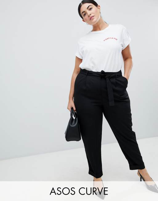 ASOS Design - Curve - Geweven smaltoelopende broek met obi-knoop