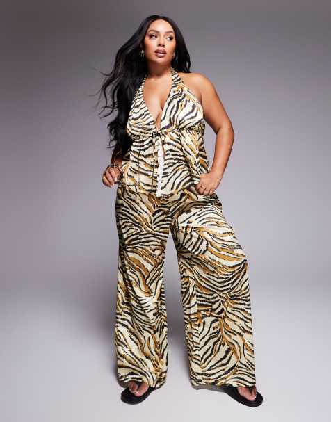 ASOS DESIGN Curve – Gia – Djurmönstrade byxor i satin - view 1
