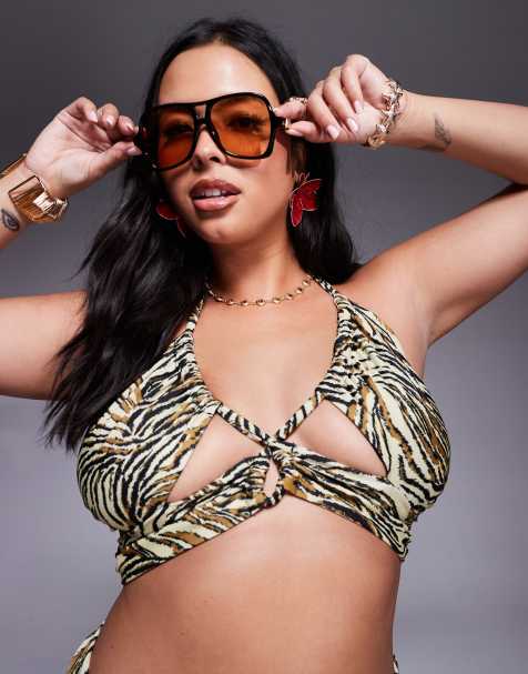 ASOS DESIGN Curve – Gia – Góra od bikini w zwierzęcy wzór z łezką i skręconą wstawką przy dekolcie - view 1