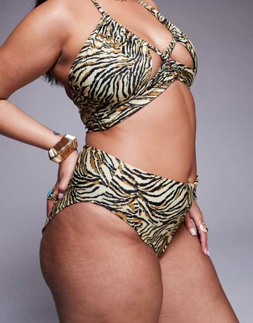 ASOS DESIGN Curve Gia high leg high waist bikini bottoms in animal print