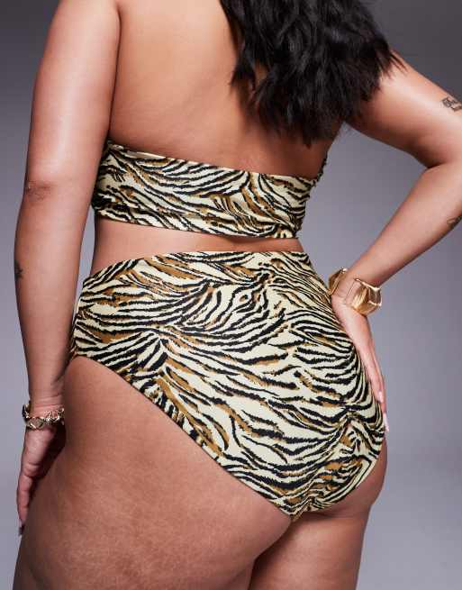 ASOS DESIGN Curve Gia high leg high waist bikini bottoms in animal print