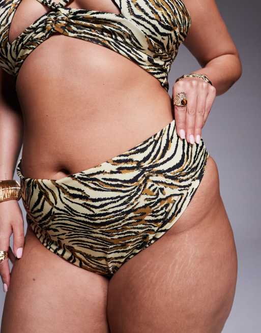 ASOS DESIGN Curve Gia high leg high waist bikini bottoms in animal print, 4 of 4