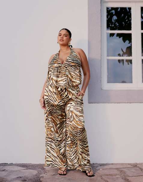 ASOS DESIGN Curve - Gia - Pantaloni in raso con stampa animalier - view 1