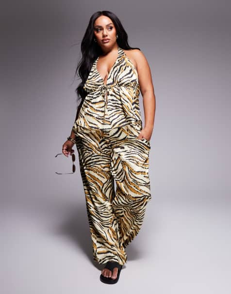 ASOS DESIGN Curve – Gia – Satin-Set mit Animal-Print - view 1
