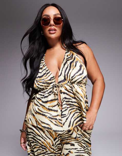 ASOS DESIGN Curve - Gia - Top cache-cœur en satin - Imprimé animal - view 1