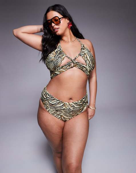 ASOS DESIGN Curve Gia high leg high waist bikini bottom in animal print