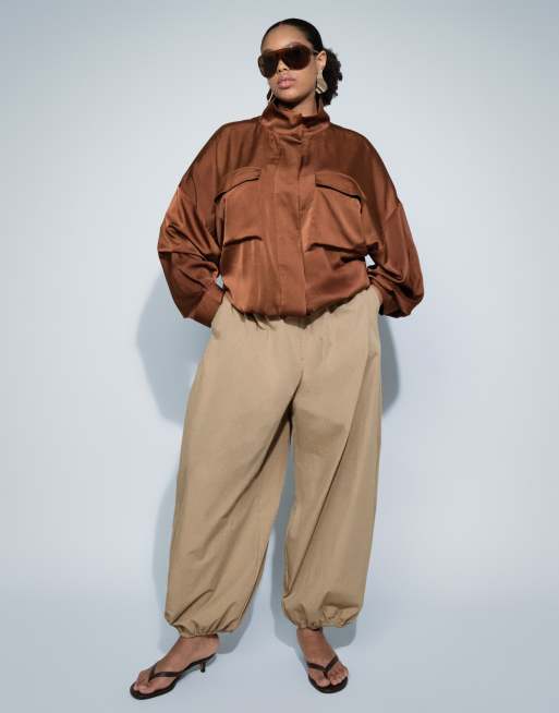 ASOS DESIGN Curve - Giacca a vento in raso color cioccolato, 3 di 4