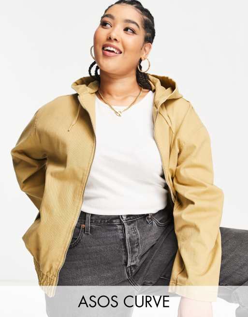 ASOS DESIGN Curve - Giacca bomber oversize in tela, color pietra