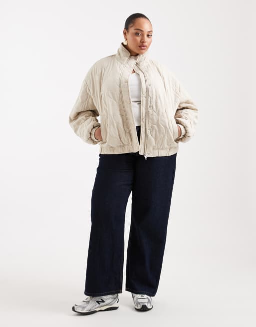 ASOS DESIGN Curve - Giacca bomber trapuntata color salvia con carré, 3 di 4