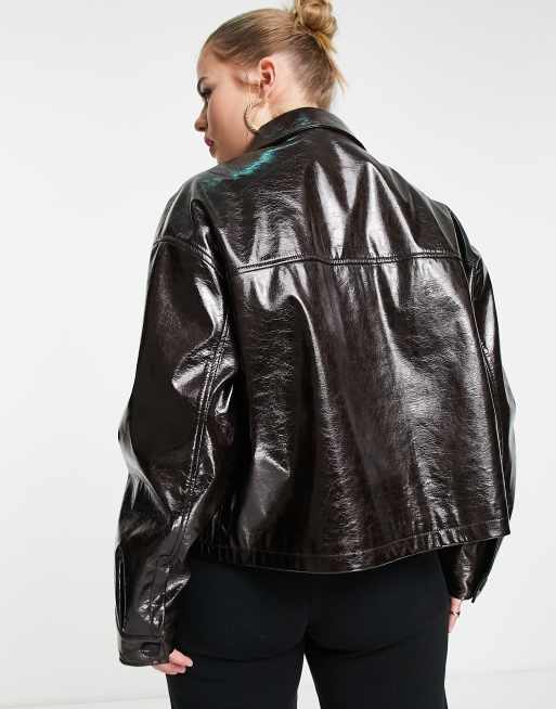 ASOS DESIGN Curve - Giacca casual in pelle sintetica marrone effetto anticato, 2 di 4