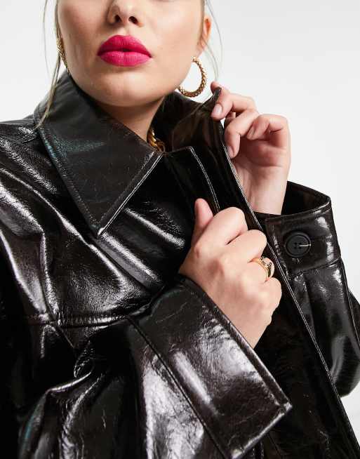 ASOS DESIGN Curve - Giacca casual in pelle sintetica marrone effetto anticato, 3 di 4
