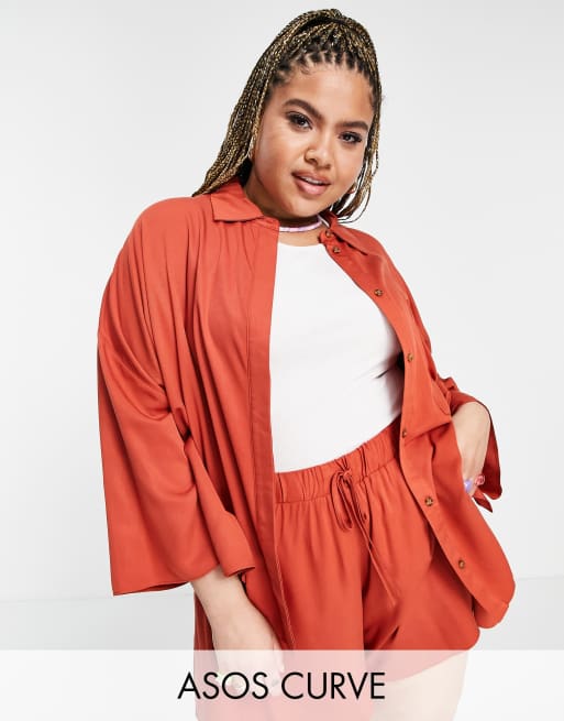 ASOS DESIGN Curve - Giacca con maniche a kimono color ruggine in coordinato  