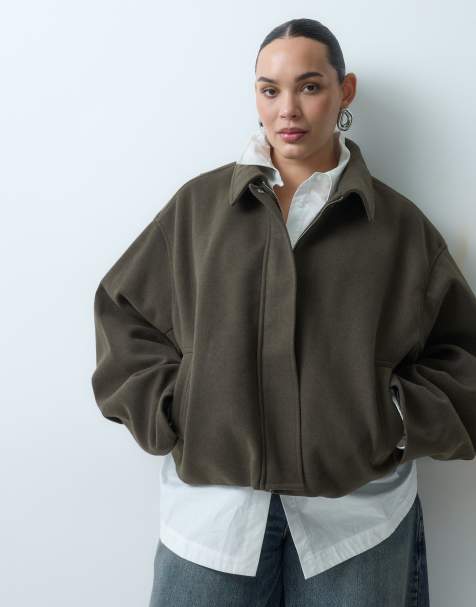 ASOS DESIGN Curve giacca corta formale con colletto in khaki - view 1