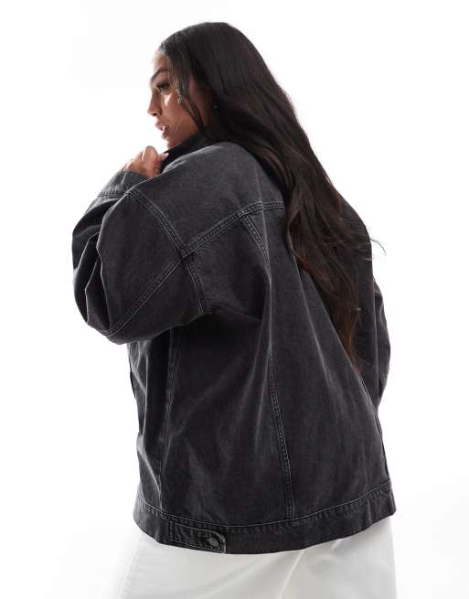 ASOS DESIGN Curve - Giacca di jeans oversize anni '90 lavaggio nero, 2 di 4