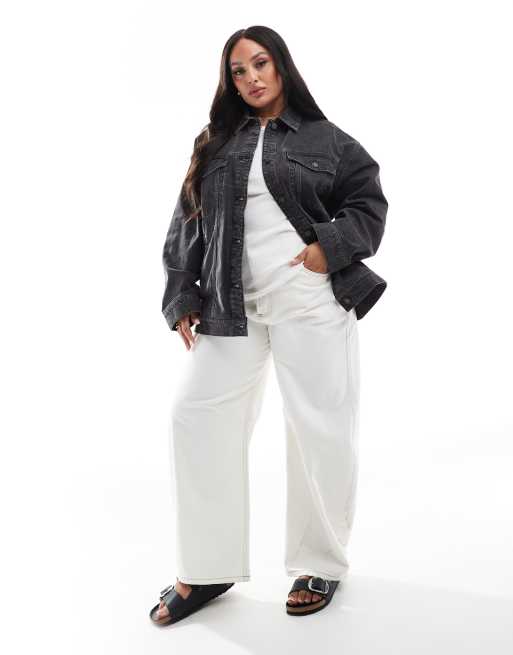 ASOS DESIGN Curve - Giacca di jeans oversize anni '90 lavaggio nero, 4 di 4