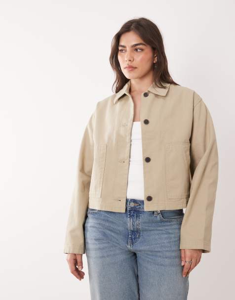 ASOS DESIGN Curve - Giacca harrington corta in cotone color pietra - view 1