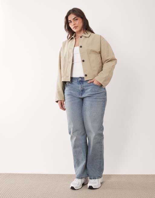 ASOS DESIGN Curve - Giacca harrington corta in cotone color pietra, 2 di 4