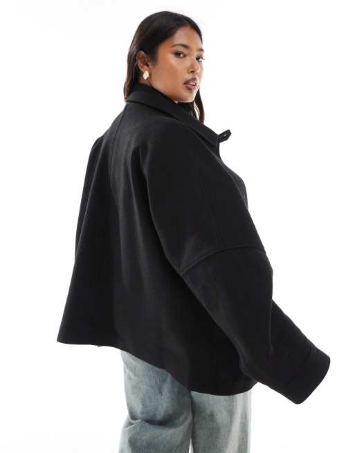 ASOS DESIGN Curve - Giacca harrington elegante extra larga nera, 4 di 4