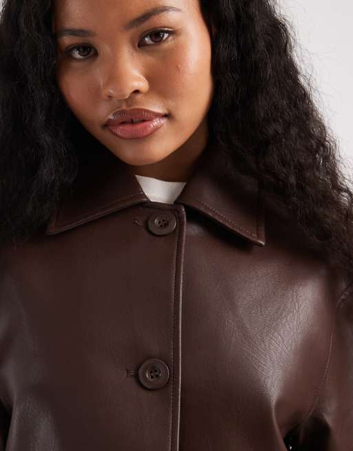 ASOS DESIGN Curve - Giacca harrington in pelle sintetica color cioccolato, 2 di 4