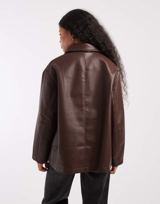 ASOS DESIGN Curve - Giacca harrington in pelle sintetica color cioccolato, 4 di 4