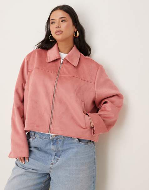 ASOS DESIGN Curve - Giacca in camoscio sintetico rosa polvere con colletto a punta - view 1