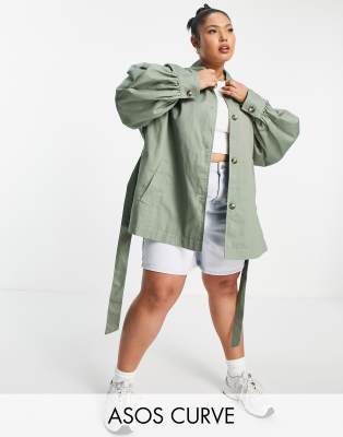 ASOS DESIGN Curve sleeve detail jacket in khaki - ASOS Price Checker