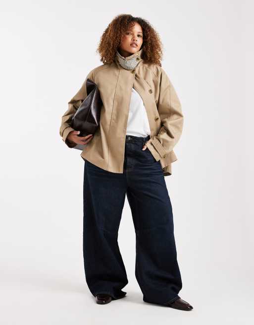 ASOS DESIGN Curve - Giacca oversize color segale con fodera a quadri