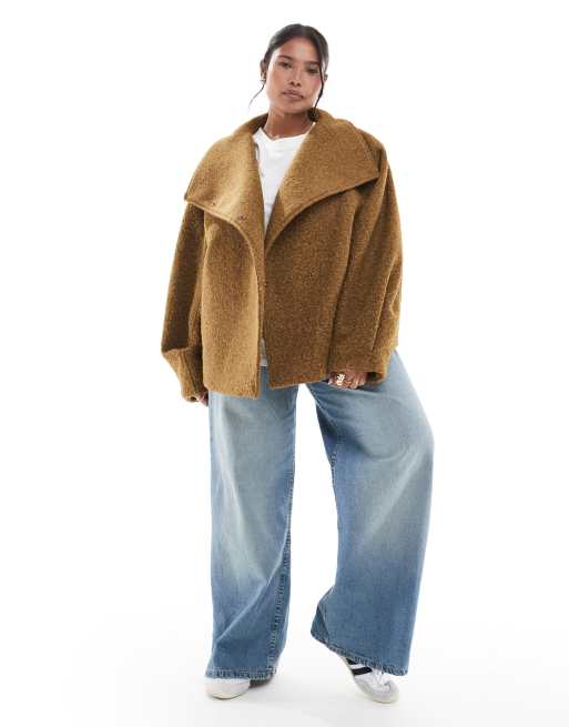 ASOS DESIGN Curve - Giacca oversize confortevole verde oliva con scollo a imbuto, 2 di 4