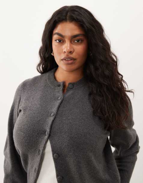 ASOS DESIGN Curve - Gilet cintré en laine mélangée à col ras de cou avec boutons dissimulés - Anthracite - view 1